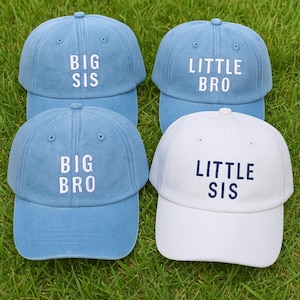 Custom Embroidered Big Sis Little Bro Hats – Personalized Wash Cap or Baseball Cap for Siblings, Matching Family Gift Idea