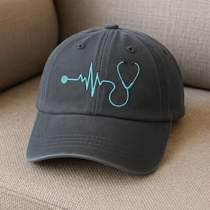 Embroidered Stethoscope Hat – Custom Medical Heartbeat Baseball Cap for Nurse, Doctor, Medical Student Gift – Healthcare Worker Cap