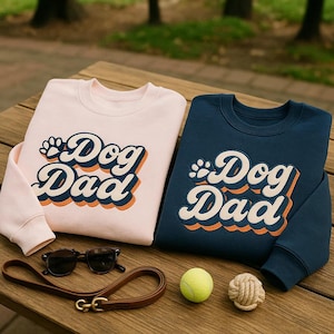 Dog Dad Embroidered Sweatshirt, Funny Pet Lover Hoodie or T-Shirt, Gift for Dog Owners, Retro Paw Design Pullover, Dog Father Shirt for Him