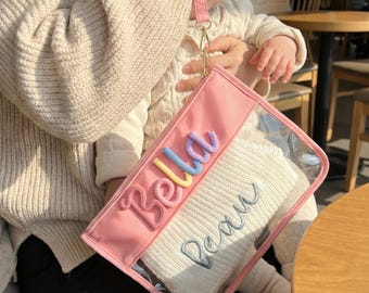 Personalized New Mom Gift Bag, Custom Name Baby Shower Pouch, 3D Yarn Onesie Storage Bag, Aesthetic Diaper Bag Organizer
