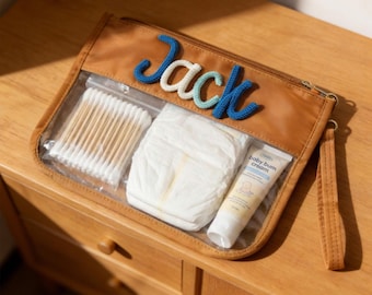 Diaper Bag Organizer Pouch | Custom Name Clear Bag for Baby | Nappy Cream & Wipes Case | Newborn Essentials Holder