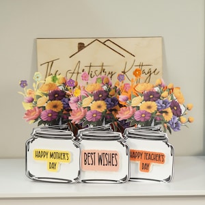 Juego de tarjetas de felicitación florales hechas a mano, Día de la Madre, agradecimiento al maestro, mejores deseos, diseño rústico de tarro de albañil.