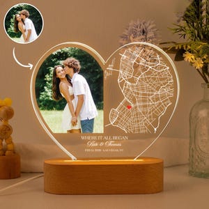 Personalized Map Print Night Light: Where We Met Map Gift Wedding Gifts, Engagement Gift For Couple, Custom Map Location Led Light