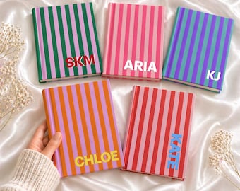 Personalized Monogram Striped Notebook, Custom Name Journal, Initials Notebook Diary, Gratitude or Company Gift, Wedding Bridal Party Gift