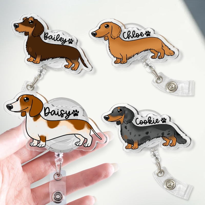 Personalized Daschund Badge Reel: Daschund Nurse ID Holder