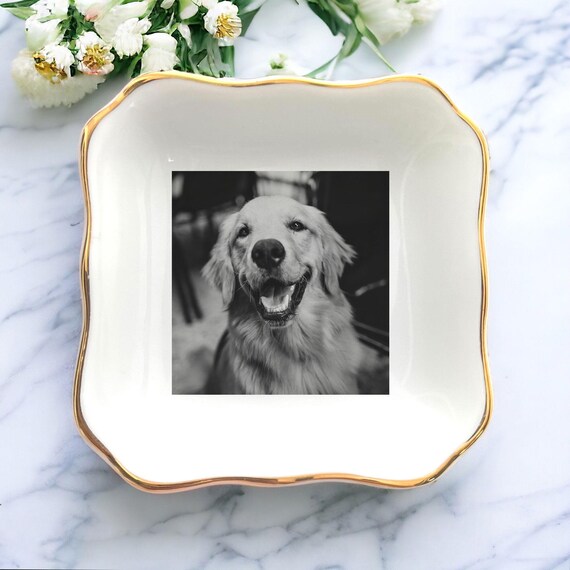Personalized Memorial Pet Photo Ring Dish: Custom Dog Photo Trinket Tray, Dog Owners Gift, Dog Mom Gift, Loss Of Pet Gift, Memorial Dog Gift