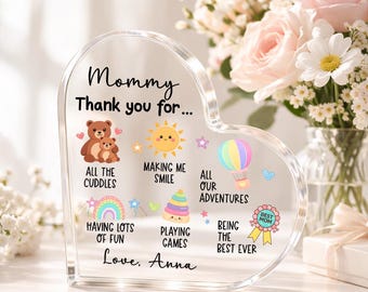 Personalized Mommy Heart Acrylic Block, Gifts From Kids, Mothers Day Gift, Gift From Son Daughter