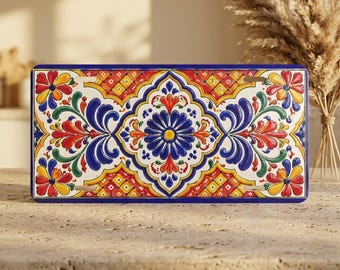 Talavera Style Floral Tile Vanity Plate Metal Decorative License Plate