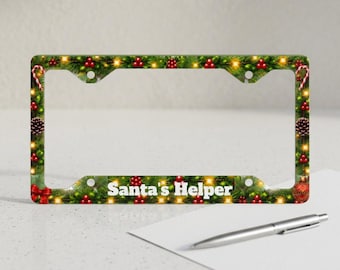 Santa License Plate Frame, Cute Custom Christmas Car Gift, Personalized Holiday License Plate Frame