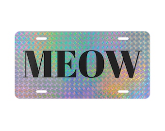 Meow License Plate, Cat Car Accessory Colorful Aluminum