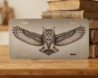 Meowl Cat Owl Aluminum Plate, Clever Animal Car Decor, Novelty Sign