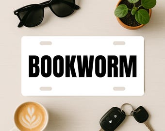 Bookworm Front License Plate, Librarian Booktok Merch Aluminum Metal