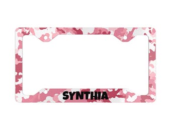 Personalized Pink Camo License Plate Frame, Custom Name Car Accessory