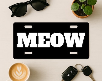 Cat Meow Front License Plate Aluminum Metal, Cat Themed Gift