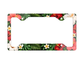 Autozubehör im Hawaii-Stil, Kennzeichenhalter aus Metall, tropisches Hibiskus-Blumenmuster