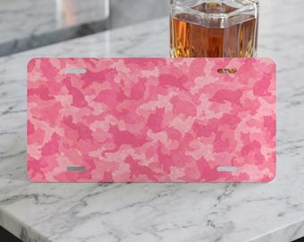 Pink Cat Camo Vanity Plate, Cat License Plate, Kawaii Car Decor