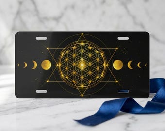 Golden Sacred Geometry Moon Phase Vanity Plate, License Plate