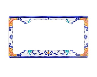 Talavera metalen kentekenplaatlijst met bloemen, kleurrijke decoratieve autobekleding