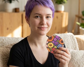 Floral Sunflower And Wildflower Pattern Car Coaster, Soapstone