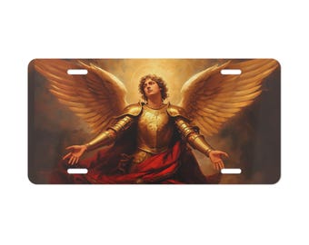 Saint Michael Front License Plate, Christian Car Art, Guardian Angel Decor