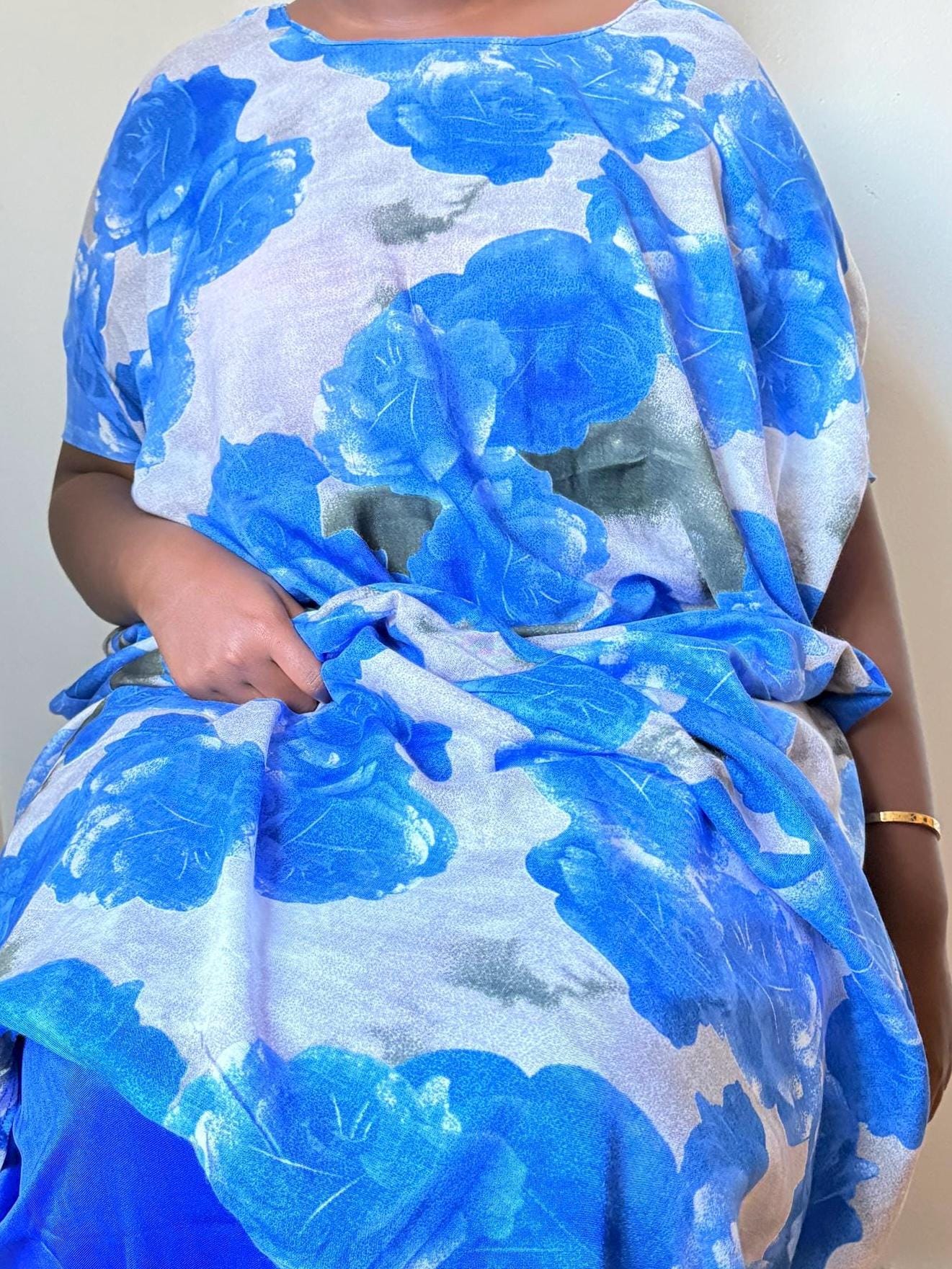 Blue Floral Cotton Baati Dress | Somali Traditional Modestwear