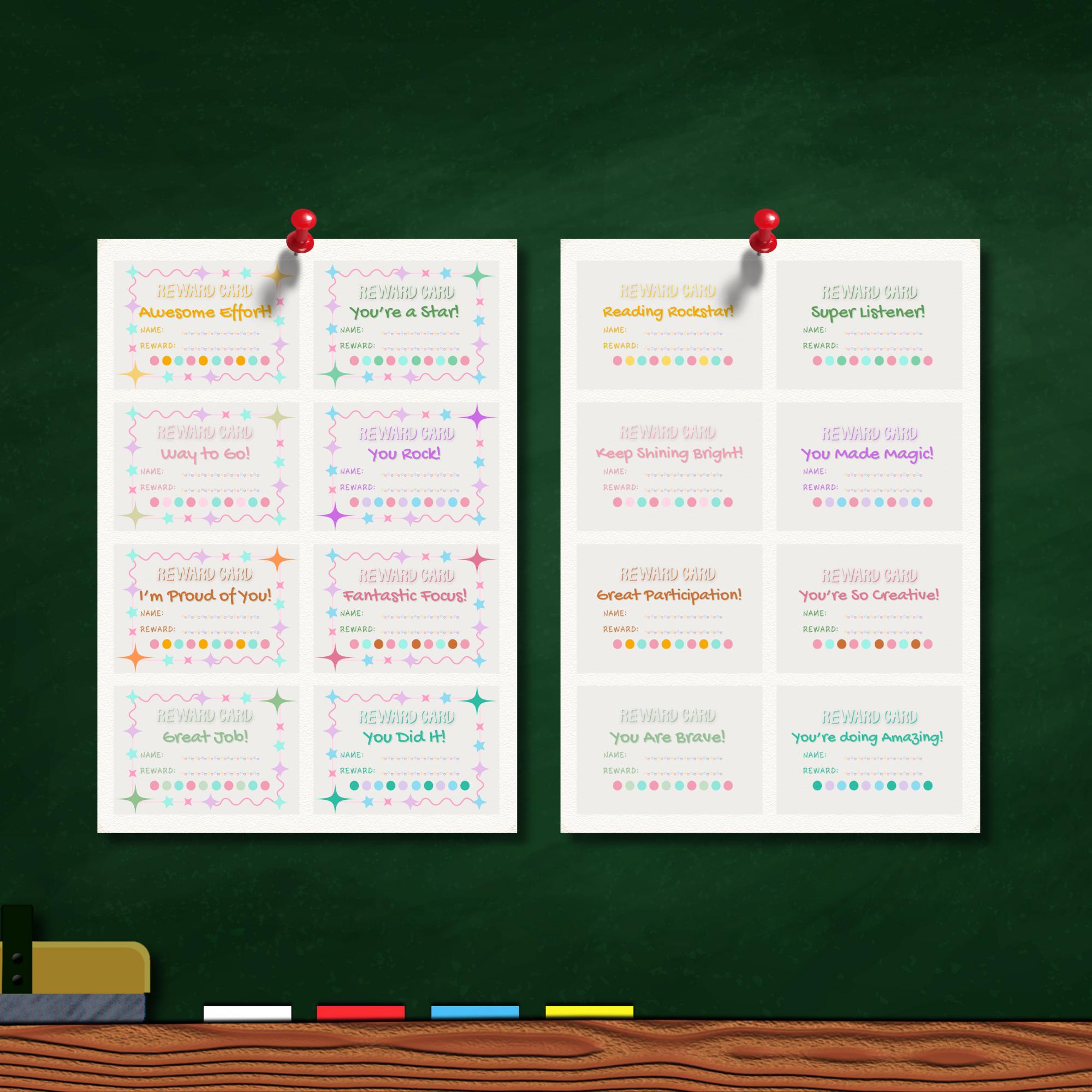 Minimalist Editable Reward Cards| Kids Pounch Cards | Printable Student ...