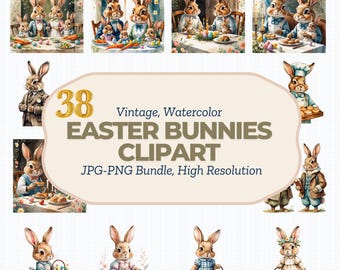 Watercolor Easter Bunny Clipart Bundle | Cute Rabbit | Bunny with Flowers | Watercolor Rabbits | Floral Bunny Vintage Style| Trending Easter