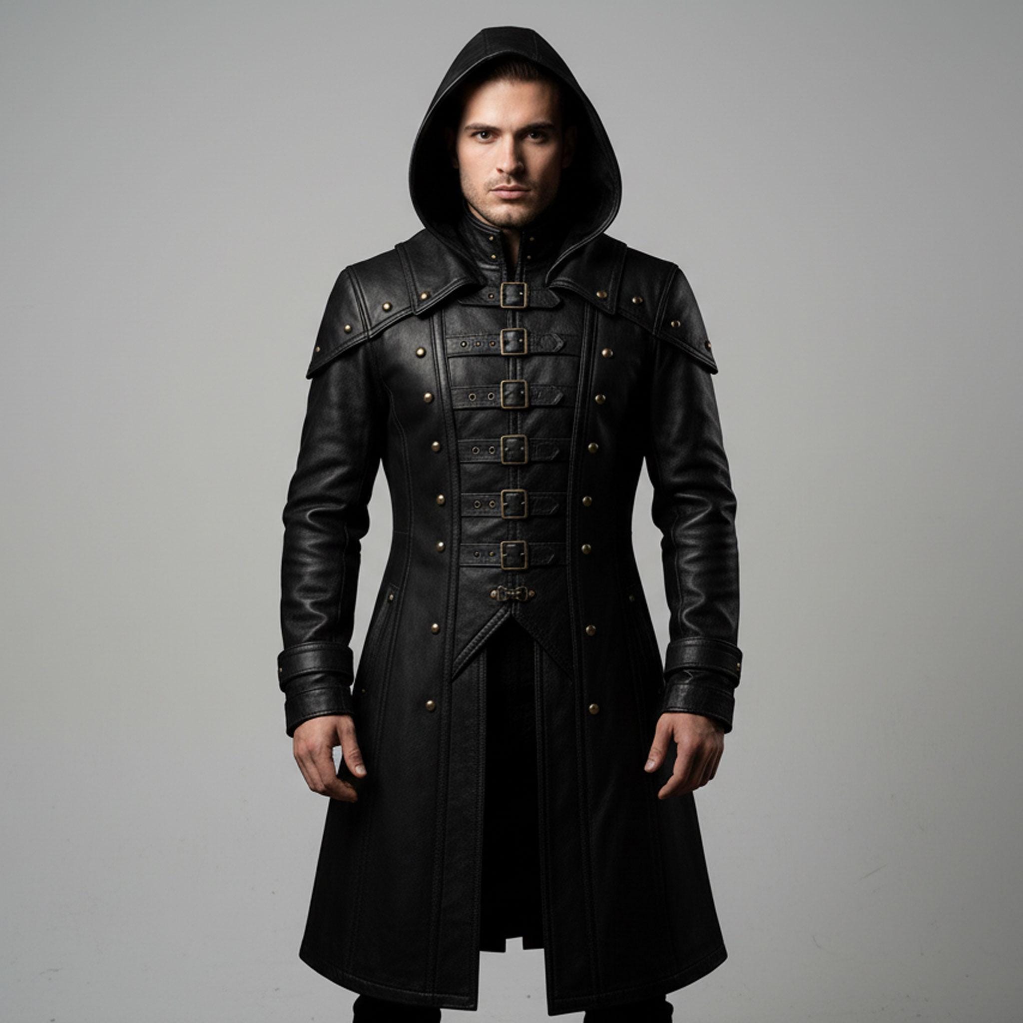 Real Leather Gothic Trench Coat | Men's LARP Fantasy Warrior