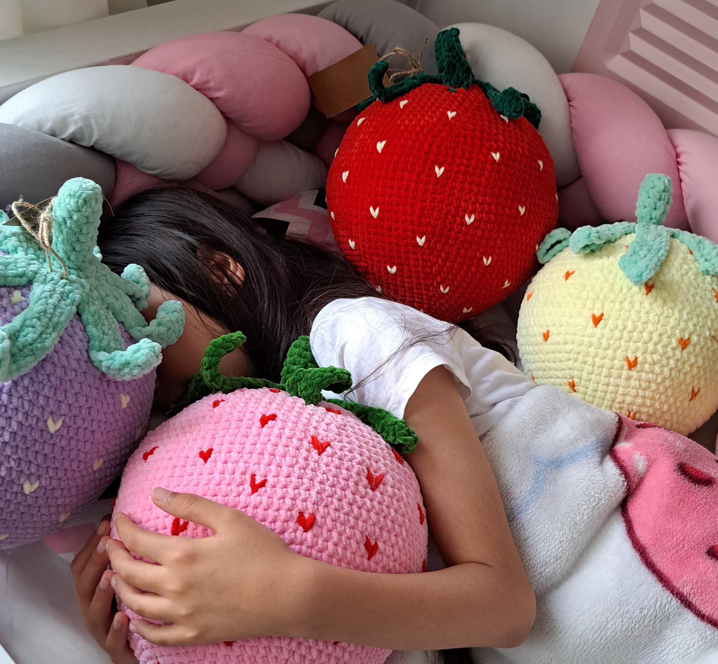 Handmade Strawberry Pillow- Plush Fruit Cushion- Soft Kids Room Decor- Cute Gift İdea