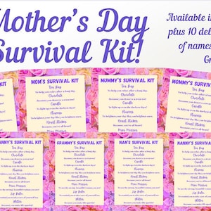 Kit de Sobrevivência para Presente de Dia das Mães | Presente para Imprimir | Etiqueta de Sacola de Papel | Lembrancinha de Dia das Mães | Presente para a mãe | Presente para a avó | Download Digital
