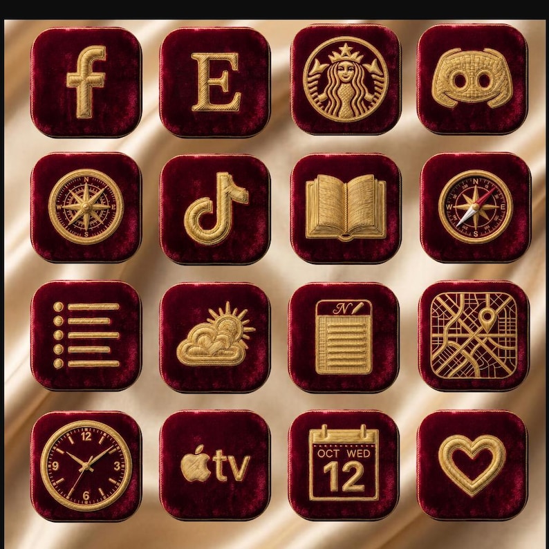 Velvet App Icons Pack | Luxury Red Velvet iPhone Icons | Gold ...