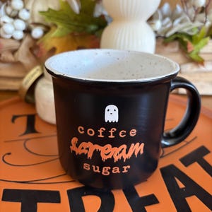 Black & Orange Halloween Ceramic Mug Coffee Scream and Sugar