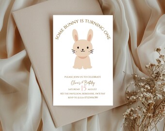 Editable Some Bunny Is Turning One Invitation | Canva Template | 1st Birthday Invite | Digital Download | Printable Bunny Party Invite