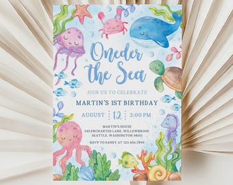 Oneder The Sea 1st Birthday Invitation | Ocean Animals Birthday Invitation | Under The Sea Birthday Invite | Nautical Birthday Invite | BD9