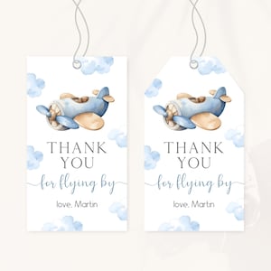 Airplane Birthday Thank You Tag | Time Flies 1st Birthday Favor Tag | Boy First Flight Birthday Gift Tag | Plane Birthday Party Decor | BD4