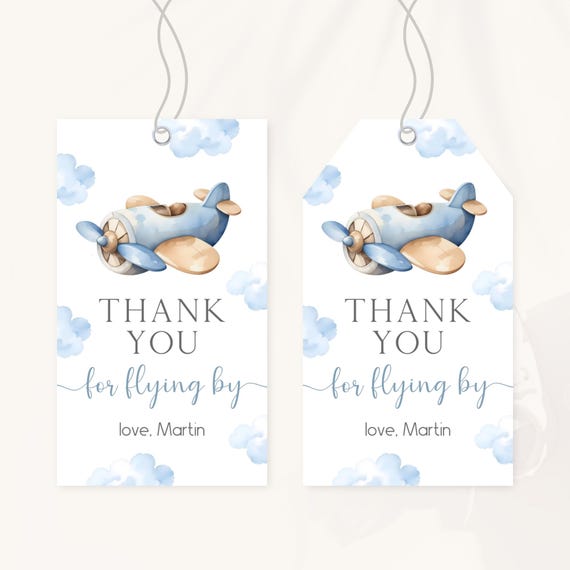Airplane Birthday Thank You Tag | Time Flies 1st Birthday Favor Tag | Boy First Flight Birthday Gift Tag | Plane Birthday Party Decor | BD4