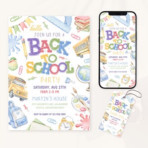Back To School Party Invitation | Back To School Bash Invite | End Of Summer Party | Hello School Party | Preschool Kindergarten Elementary