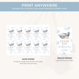 Airplane Birthday Thank You Tag | Time Flies 1st Birthday Favor Tag | Boy First Flight Birthday Gift Tag | Plane Birthday Party Decor | BD4 image 6