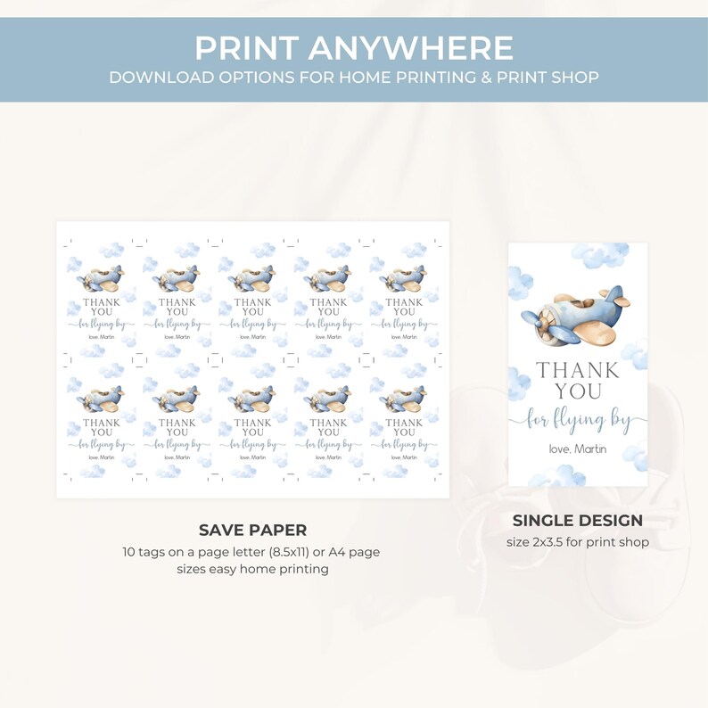 Airplane Birthday Thank You Tag | Time Flies 1st Birthday Favor Tag | Boy First Flight Birthday Gift Tag | Plane Birthday Party Decor | BD4 image 6