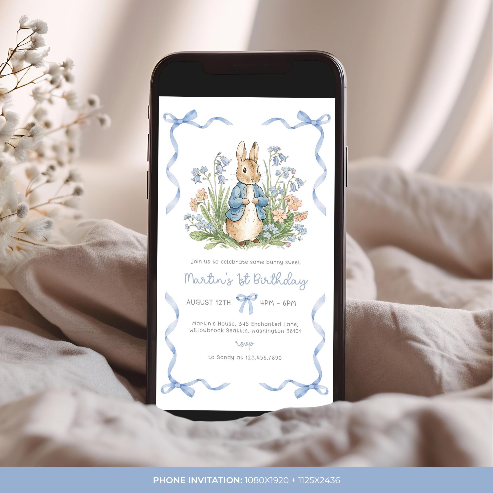 Peter Rabbit 1st Birthday Invitation | Flopsy Bunny Birthday Invite ...