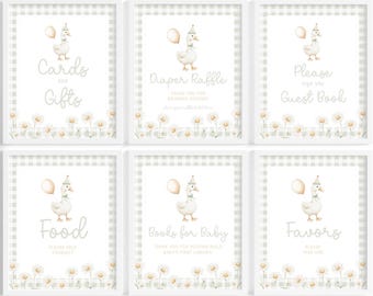 Silly Goose Baby Shower Table Sign Bundle | Floral Goose Baby Shower Table Sign Set | Green Gingham Goose Baby Shower Decor Package | BS12