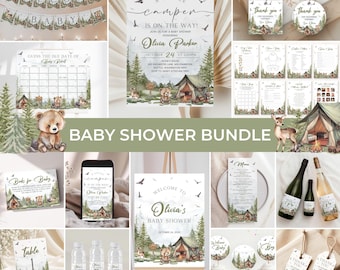 Little Camper Baby Shower Bundle | Camping Baby Shower Invitation Set | Woodland Baby Shower Decor | Mountain Forest Shower Game Pack | BS32
