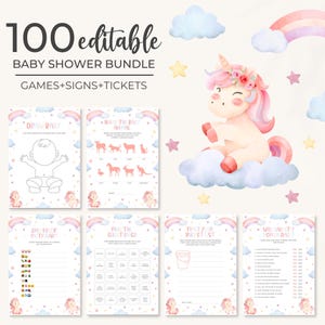 Editable Unicorn Baby Shower Games Bundle | Pink Rainbow Unicorn Baby Shower Games Package | Magical Unicorn Baby Shower Games Set | BS1
