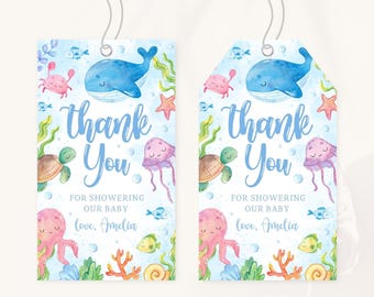 Under The Sea Baby Shower Thank You Tag | Ocean Animals Baby Shower Favor Tag | Nautical Baby Shower Decor | Sea Creatures Gift Tag | BS9