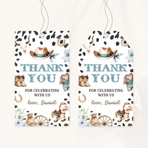 First Rodeo Birthday Thank You Tag | Cowboy Western 1st Birthday Favor Tag | Wild West Birthday Decor | Boy Cowboy Birthday Gift Tag | BD20