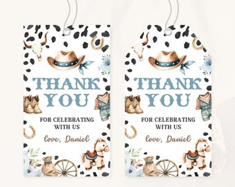 First Rodeo Birthday Thank You Tag | Cowboy Western 1st Birthday Favor Tag | Wild West Birthday Decor | Boy Cowboy Birthday Gift Tag | BD20