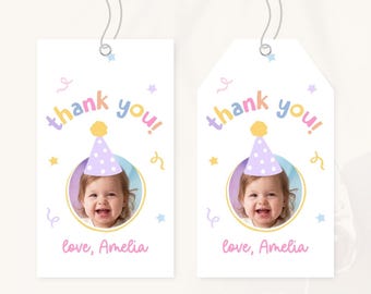 Fun To Be One Birthday Thank You Tag | Girl 1st Birthday Favor Tag | Colorful Birthday Party Decor | Custom Photo Birthday Gift Tag | BD50