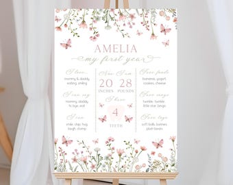 Wildflower 1st Birthday Milestone Sign | Floral Girl Birthday Milestone Poster | Little Wildflower Birthday Decor | Editable Template | BD8