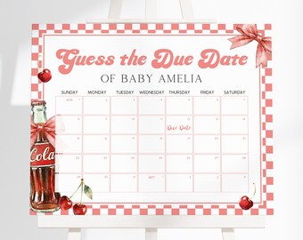 She's Ready to Pop Baby Shower Calendar Sign | Soda Baby Shower Due Date Calendar | Girl Bow Soda Decor | Red Gingham Cola Calendar | BS52