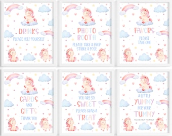 Unicorn 1st Birthday Table Sign Bundle | Rainbow Unicorn Birthday Table Sign Set | Magical Unicorn Birthday Decor | Editable Template | BD1